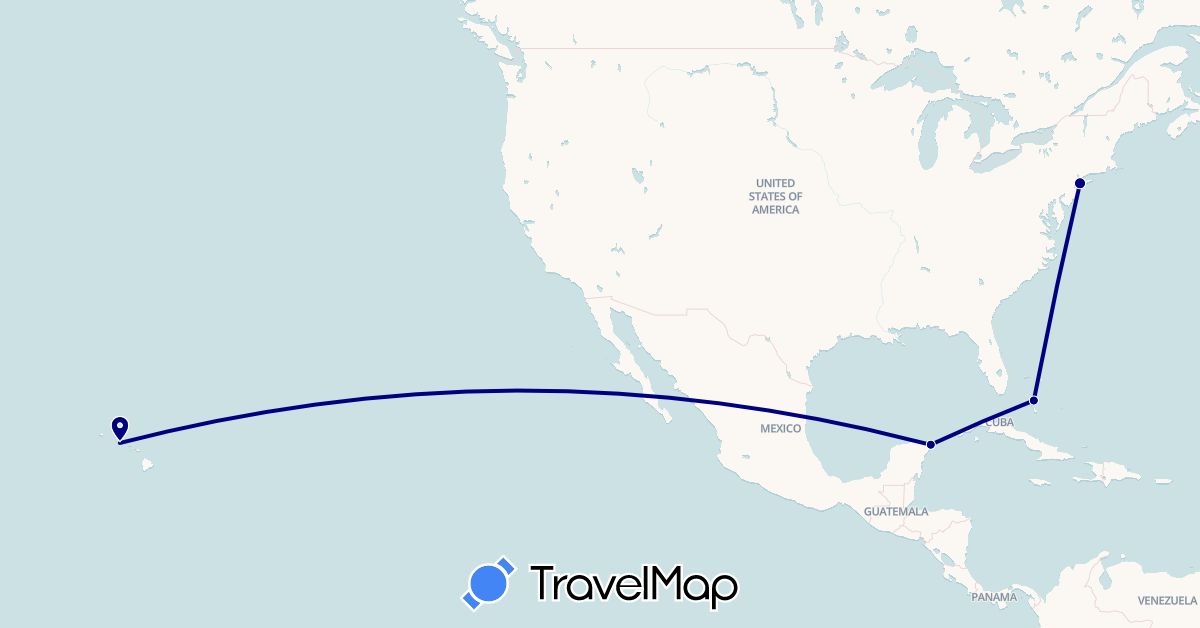 TravelMap itinerary: driving in Bahamas, Mexico, United States (North America)